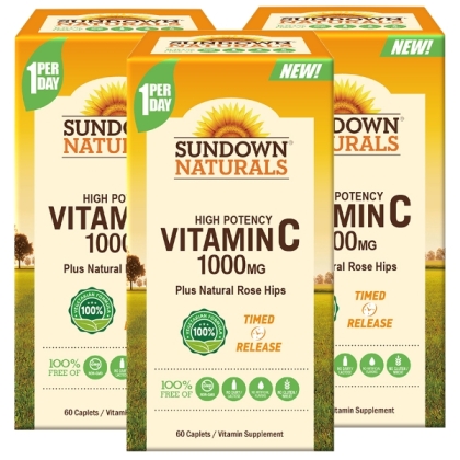 Sundown日落恩賜-緩釋型C 1000MG Plus玫瑰果錠(60錠X3瓶)(共180天份)