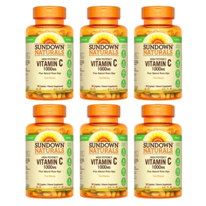 Sundown日落恩賜-緩釋型C 1000MG Plus玫瑰果錠(60錠X6瓶)(共360天份)