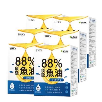 BHK's-88%Omega-3頂級魚油軟膠囊(60粒/盒)6盒優惠組