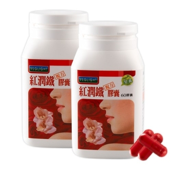 素天堂-紅潤鐵複方膠囊(鐵+葉酸+維生素B12)(60顆X2瓶)
